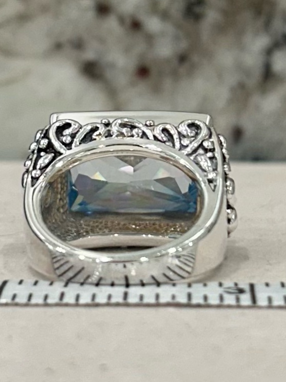 Barse Sterling Silver Ring with Light Blue Rectangular Gemstone - Picture 6 of 8